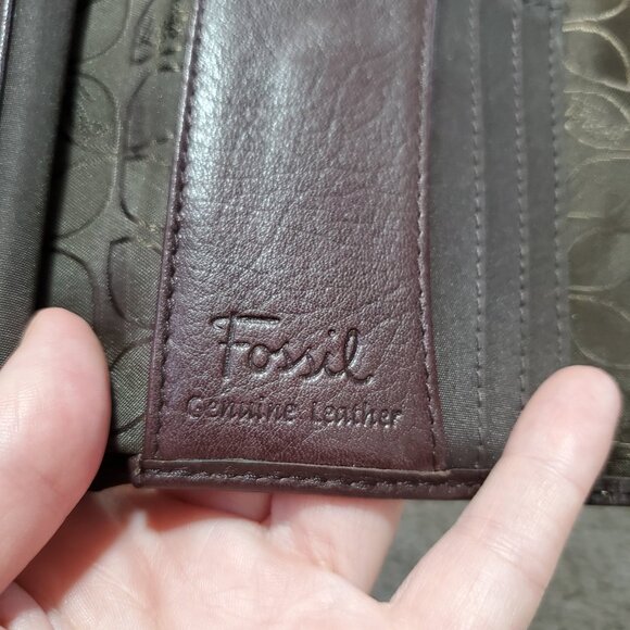 FOSSIL Genuine Leather Tri-Fold Wallet Pebbled Retro Neutral Brown 5.5" x 3.5" - Picture 9 of 13